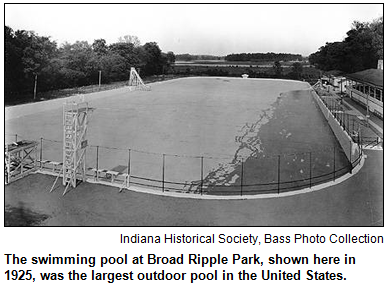 The swimming pool at Broad Ripple Park, shown here in 1925, was the largest outdoor pool in the United States. Image courtesy Indiana Historical Society, Bass Photo Collection.