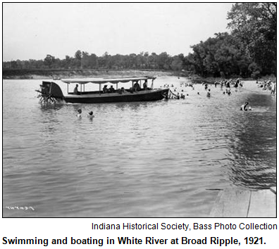 Swimming and boating at Broad Ripple on White River, 1921. Image courtesy Indiana Historical Society, Bass Photo Collection.