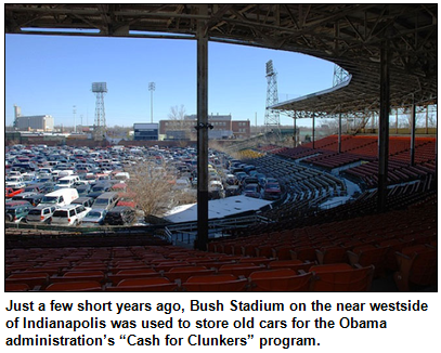 Just a few short years ago, Bush Stadium on the near westside of Indianapolis was used to store old cars for the Obama administration’s “Cash for Clunkers” program.