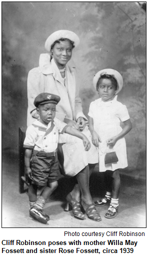 Cliff Robinson poses with mother Willa May Fossett and sister Rose Fossett, circa 1939. Image courtesy Cliff Robinson.