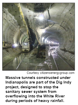 Massive tunnels constructed under Indianapolis are part of the Dig Indy project, designed to stop the sanitary sewer system from overflowing into the White River during periods of heavy rainfall. Courtesy citizensenergygroup.com