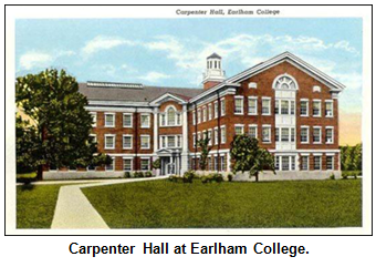 Postcard of Earlham College's Carpenter Hall.