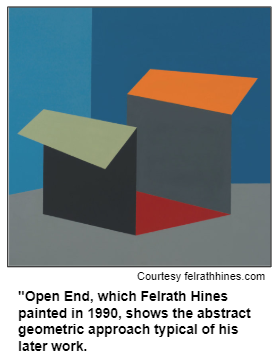 "Open End, which Felrath Hines painted in 1990, shows the abstract geometric approach typical of his later work. Courtesy felrathhines.com.