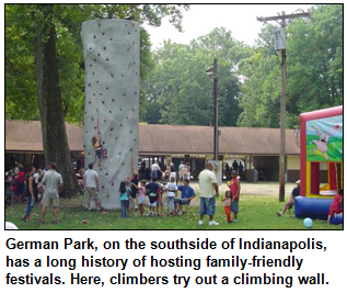 German Park, on the southside of Indianapolis, has a long history of hosting family-friendly festivals. Here, climbers try out a climbing wall. Image courtesy German Park.
