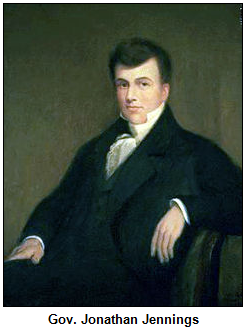 Indiana's first governor, Jonathan Jennings, is shown in an official portrait painting.