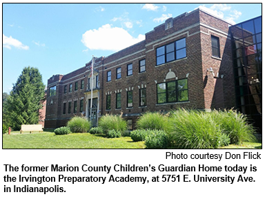 The former Marion County Children’s Guardian Home today is the Irvington Preparatory Academy, at 5751 E. University Ave. in Indianapolis.
Photo courtesy Don Flick.