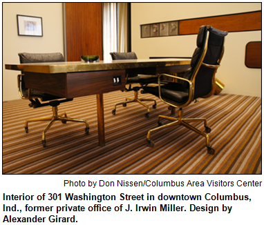 Interior of 301 Washington Street in downtown Columbus, Ind., former private office of J. Irwin Miller. Design by Alexander Girard. Photo by Don Nissen, courtesy Columbus Area Visitors Center.
