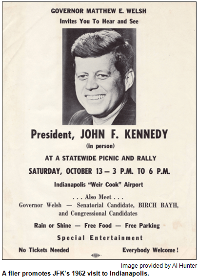 A flier promotes JFK's 1962 visit to Indianapolis. Image provided by Al Hunter.