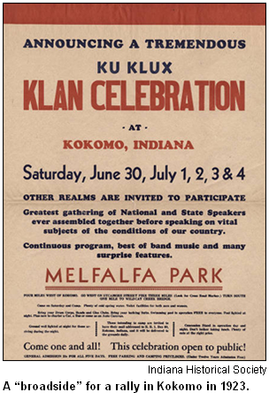 A broadside for a rally in Kokomo in 1923. Image courtesy Indiana Historical Society.