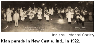 Klan parade in New Castle, Ind., in 1922. Image courtesy Indiana Historical Society.