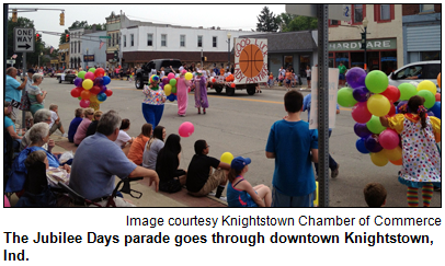 The Jubilee Days parade goes through downtown Knightstown, Ind. Image courtesy Knightstown Chamber of Commerce.
