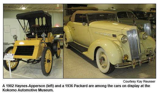 A 1902 Haynes-Apperson (left) and a 1936 Packard are among the cars on display at the Kokomo Automotive Museum.
Courtesy Kay Reusser