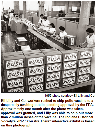 Eli Lilly and Co. production line for polio vaccine in 1955. Photo courtesy Eli Lilly and Co.
