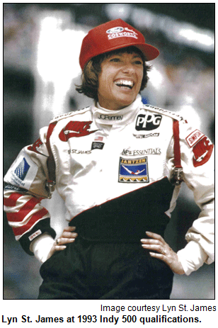 Lyn St. James at 1993 Indy 500 qualifications. Image courtesy Lyn St. James.