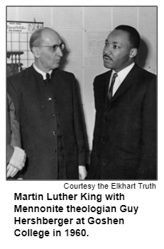 Martin Luther King with Mennonite theologian Guy Hershberger at Goshen College in 1960. Courtesy the Elkhart Truth.