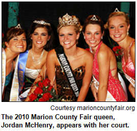 The 2010 Marion County Fair queen, Jordan McHenry, appears with her court.