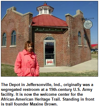 Maxine Brown, founder of the Indiana African American Heritage Trail, stands in front of The Depot in Jeffersonville, Ind.