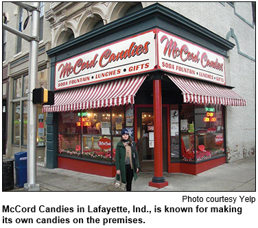 McCord Candies in Lafayette, Ind., is known for making its own candies on the premises. Image courtesy Yelp.