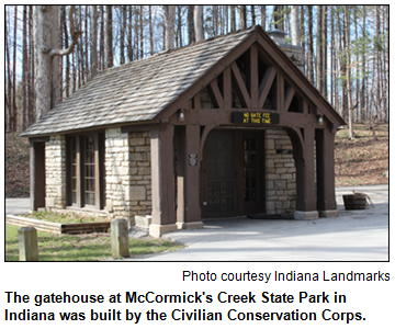 The gatehouse at McCormick's Creek State Park in Indiana was built by the Civilian Conservation Corps. Image courtesy Indiana Landmarks.