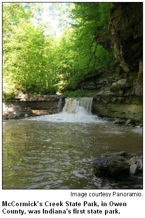 McCormick's Creek State Park, in Owen County, features this waterfall.