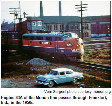 Engine 83A of the Monon line passes through Frankfort, Ind., in the early 1950s. Vern Sargent photo courtesy monon.org.