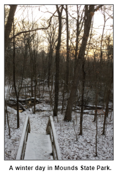 A winter day in Mounds State Park.