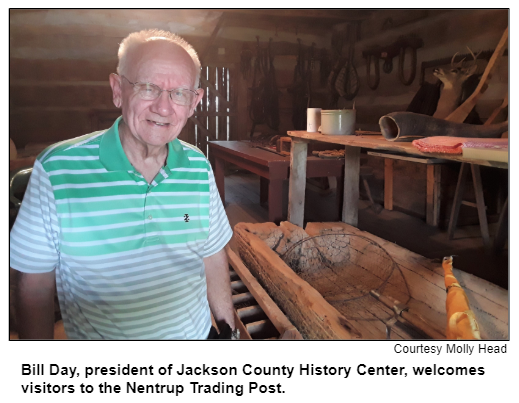 Bill Day, president of Jackson County History Center, welcomes visitors to the Nentrup Trading Post. Courtesy Molly Head