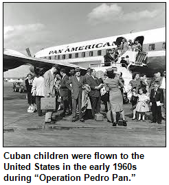 Cuban families at a Pan American plan during Operation Pedro Pan in the early 1960s.
