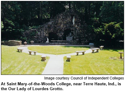 Our Lady of Lourdes Grotto at Saint Mary-of-the-Woods College, near Terre Haute, Indiana, is pictured.