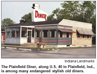 Plainfield Diner in Plainfield, Ind., is among many endangered stylish old diners. Exterior image.