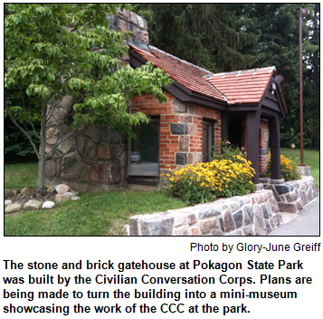 The stone and brick gatehouse at Pokagon State Park was built by the Civilian Conversation Corps. Plans are being made to turn the building into a mini-museum showcasing the work of the CCC at the park. Photo by Glory-June Greiff.
