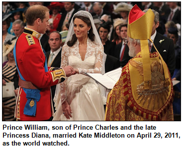 Prince William, son of Prince Charles and the late Princess Diana, married Kate Middleton on April 29, 2011, as the world watched.