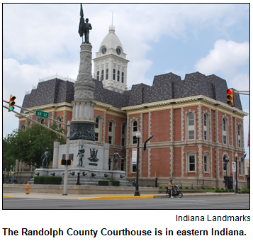 The Randolph County Courthouse is in eastern Indiana. Photo courtesy Indiana Landmarks.