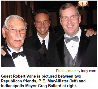Guest Robert Vane is pictured between two Republican friends, P.E. MacAllister (left) and Indianapolis Mayor Greg Ballard at right.