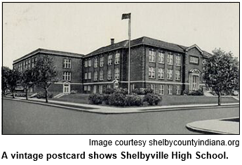 A vintage postcard shows Shelbyville High School. Image courtesy shelbycountyindiana.org.