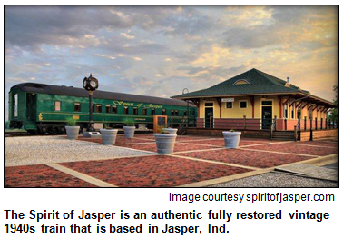 The Spirit of Jasper is an authentic fully restored vintage 1940s train that is based in Jasper, Ind. Image courtesy spiritofjasper.com.
