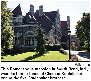 This Romanesque mansion in South Bend, Ind., was the former home of Clement Studebaker, one of the five Studebaker brothers. Image courtesy Wikipedia.
