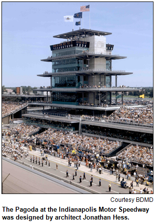 The Pagoda at the Indianapolis Motor Speedway was designed by architect Jonathan Hess.