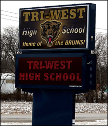 Tri-West High School sign.