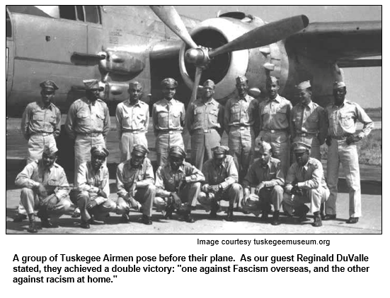 A group of Tuskegee Airmen pose before their plane.  Image courtesy tuskegeemuseum.org