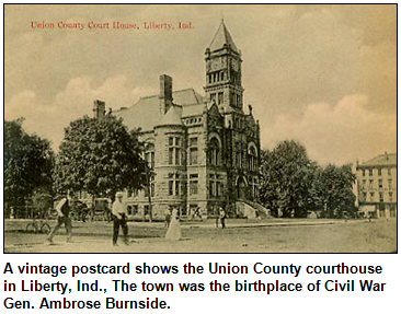 A vintage postcard shows the Union County courthouse in Liberty, Ind.