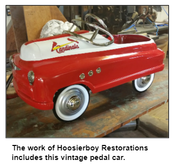 The work of Hoosierboy Restorations includes this vintage pedal car.