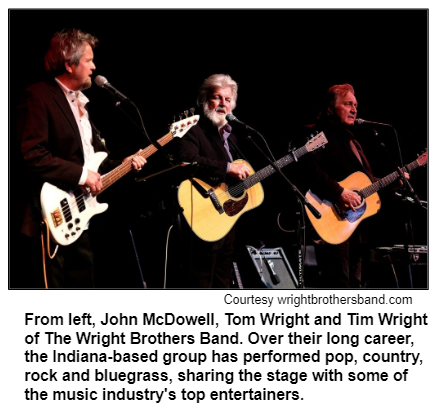 From left, John McDowell, Tom Wright and Tim Wright of The Wright Brothers Band. Over their long career, the Indiana-based group has performed pop, country, rock and bluegrass, sharing the stage with some of the music industry's top entertainers.
Courtesy wrightbrothersband.com