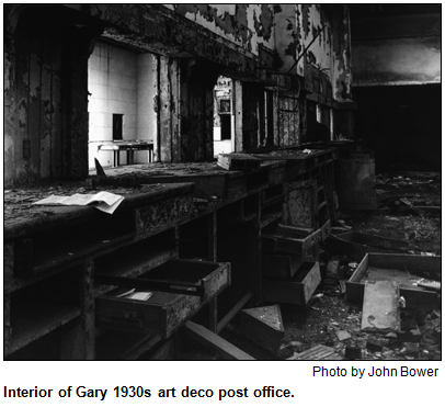 Interior of Gary 1930s art deco post office. Photo by John Bower.