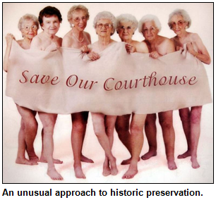 Courthouse ladies pose in the buff to save a historic structure.