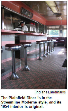 The Plainfield Diner is in the Streamline Moderne style, and its 1954 interior is original.
