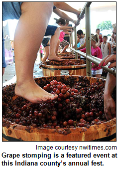 Grape stomping is a featured event at this Indiana county’s annual fest. Image courtesy nwitimes.com.