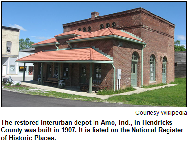 The restored interurban depot in Amo, Ind., in Hendricks County was built in 1907. It is listed on the National Register of Historic Places.