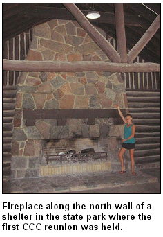 Fireplace along the north wall of a shelter in the state park where the first CCC reunion was held.